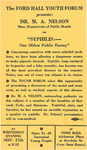 Ford Hall Youth Forum program advertising "Syphilis: Our Oldest Public Enemy" by Ford Hall Forum