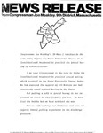 Press Release regarding John Joseph Moakley's "reaction to vote today before the House Democrats Caucus on a Constitutional Amendment to prohibit the forced busing of school children" and his testimony, November 1975 by Unknown