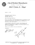 Letter to John Joseph Moakley from Brockton Mayor John Yunits regarding welfare-to-work assistance funding, 1 August 1997 by John Yunits