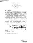 Letter to Honorable Richard Cheney from Thomas S. Foley authorizing John Joseph Moakley and his staff members to travel to El Salvador. Also included is a letter from John Joseph Moakley to the First Aid Office asking them to provide any medical treatment for James P. McGovern on their trip to El Salvador if needed, 27 June 1991 by Thomas S. Foley