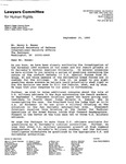 Letter to Henry S. Rowen, Assistant Secretary of Defense, International Security Affairs from Michael Posner, Executive Director, Lawyers Committee for Human Rights regarding the Jesuit murder investigation and questions surrounding the U.S. military contact with the Salvadoran Armed Forces members accused of the murders, 16 September 1990 by Michael Posner