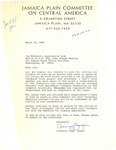 Letter from Virginia Zanger (of the Jamaica Plain Committee on Central America) to Jim McGovern thanking him for speaking at a recent forum and for offering to send a "Dear Colleague" letter about El Salvador by Virginia Zanger