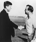 John Joseph Moakley greets John F. Kennedy at Hyannis Airport, 1960s by unknown