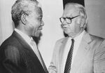 John Joseph Moakley meets with South African President Nelson Mandela by unknown