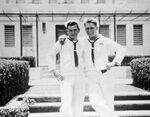 John Joseph Moakley with fellow naval Seabee during World War II, 1940s by unknown