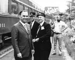 John Joseph Moakley at campaign stop at train station, 1970s by unknown