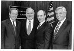 Boston Police Commissioner Paul Evans, John Joseph Moakley, Speaker Thomas Finneran, and Suffolk University President David Sargent at announcement of Juvenile Justice Center at Suffolk University Law School, 1998 by unknown