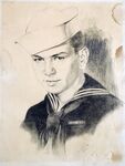 Portrait illustration of John Joseph Moakley in his Navy uniform, charcoal on paper, March 1945 by Joseph Anderson