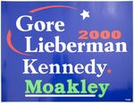 Democratic campaign poster featuring Albert Gore, Lieberman, Edward M. Kennedy, John Joseph Moakley, 2000 by unknown