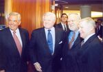 Suffolk University President David Sargent, Senator Edward M. "Ted" Kennedy, John Joseph Moakley and William M. Bulger at the Suffolk University Law Library Dedication, 1/13/2000 by Gary Campagna Photography