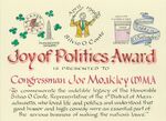 Silvio O. Conte Joy of Politics Award presented to John Joseph Moakley, April 1996 by unknown