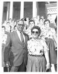 John Joseph Moakley and Fawn Evenson on the Capitol steps at a Support of the Textile Act Rally, 1980s by unknown