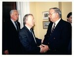 John Joseph Moakley shakes hands with Irish Prime Minister Charles Haughey during a visit to Washington, D.C., 1980s-1990s by unknown