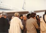 Congressman John Joseph Moakley, Evelyn Moakley, and others are greeted by Chinese officials at the airport during a congressional trip to China by unknown