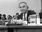 Congressman John Joseph Moakley testifying at a congressional hearing regarding fire-safe cigarettes in Washington, D.C. by unknown