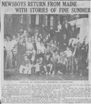 News article about the Burroughs Newsboys Foundation summer camp program, reads "Newsboys Return From Maine with Stories of Fine Summer," 1937 by Unknown