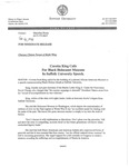 Press release regarding Coretta Scott King's Black History Month speech at Suffolk University, headline reads "Coretta King calls for black holocaust museum in Suffolk University speech," 2/26/1998 by Suffolk University