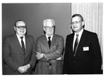 Frederick Wilkins standing with Michael Ronayne and Travis Bogard at the 1984 Eugene O'Neill Conference banquet, Suffolk University